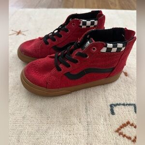 VANS Skate shoes in red with black and white checker, size 10 toddler